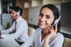 Women with headset smiling